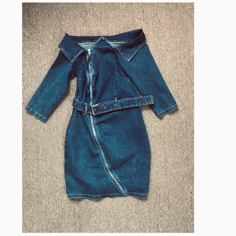 Off The Shoulder Denim Dress from SheIn